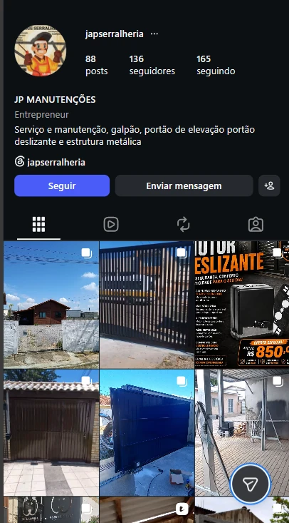 Captura real do Instagram atual da JP Manutenções